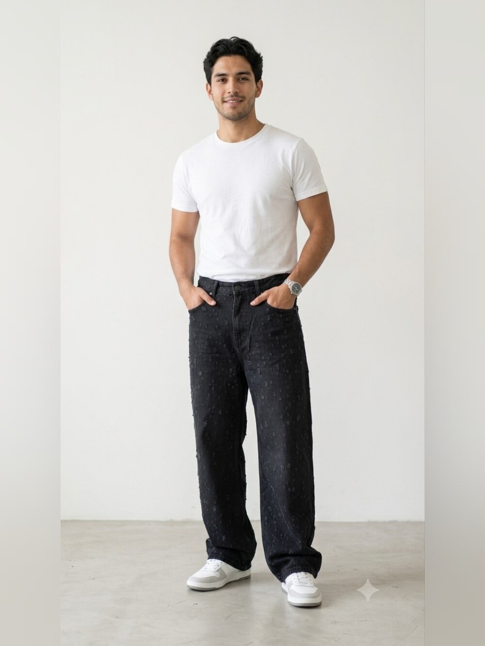 ZARA Man New York Edition Distressed Black Wide Leg Jeans Men Size 34Urban